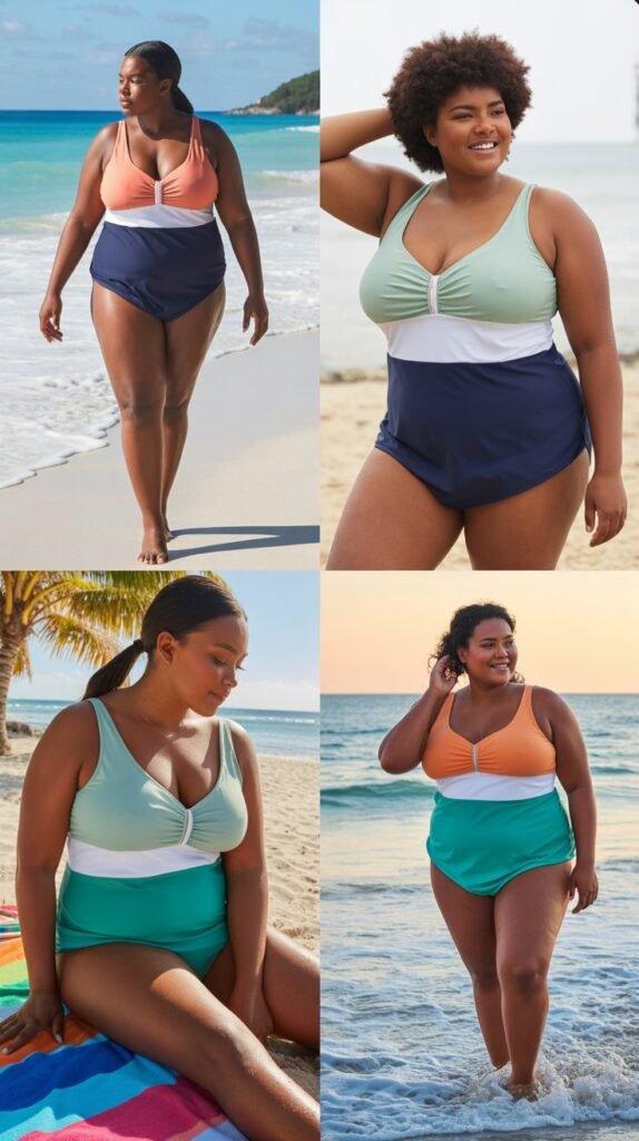 Color-Blocked Tankini Set