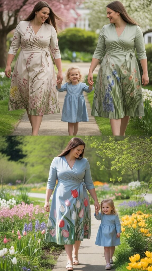  Wrap Dresses in Spring Prints with Three-Quarter Sleeves