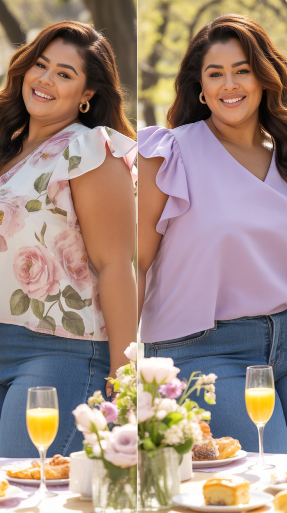 Jeans With Ruffle-Sleeve Top