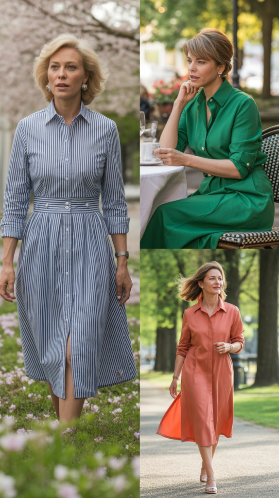 Classic Shirtdress in Stripe or Solid
