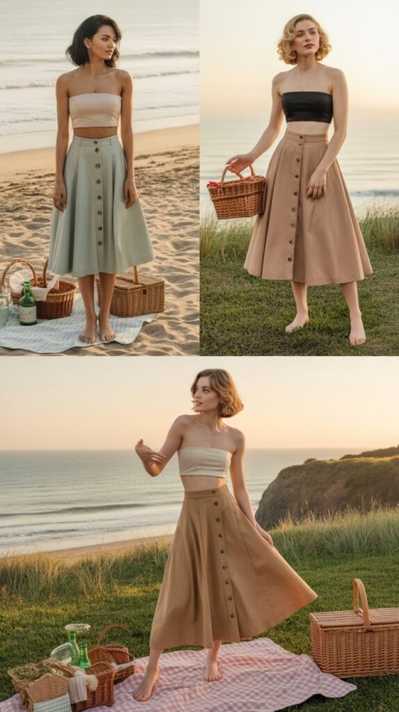  Button-Front Skirt with Bandeau Top