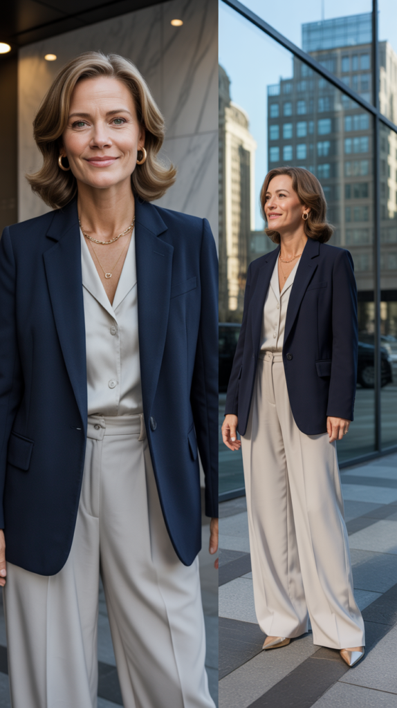  Tailored Blazer with Wide-Leg Trousers