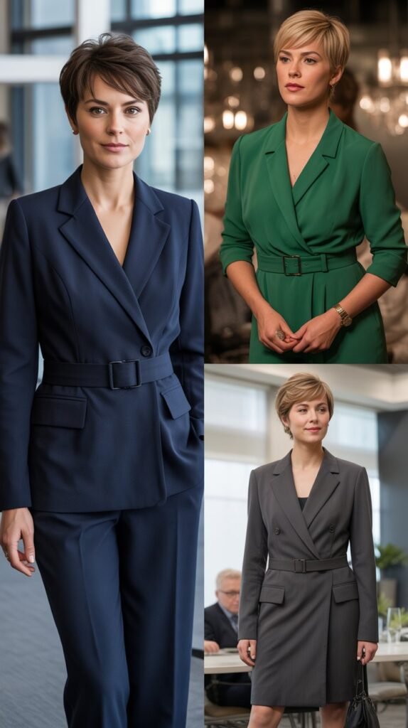 Belted Blazers and Dresses