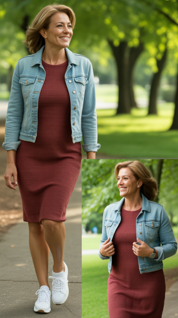 Knit Dress with Denim Jacket