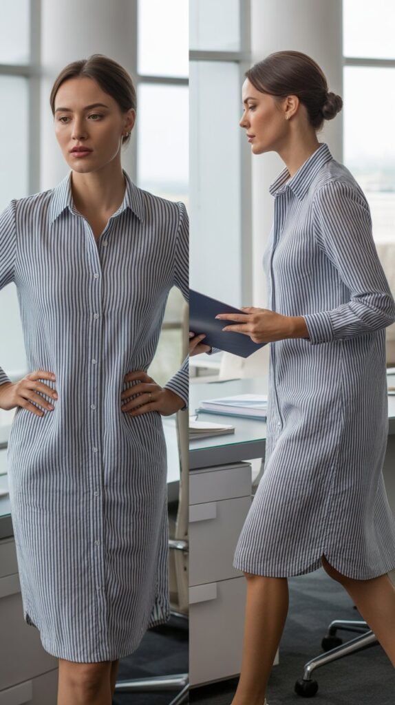  Linen Blend Shirtdress in Striped Pattern