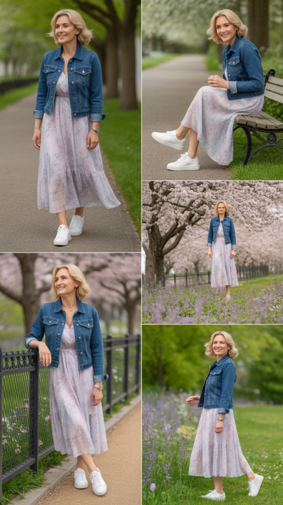 Denim Jacket with Floral Dress