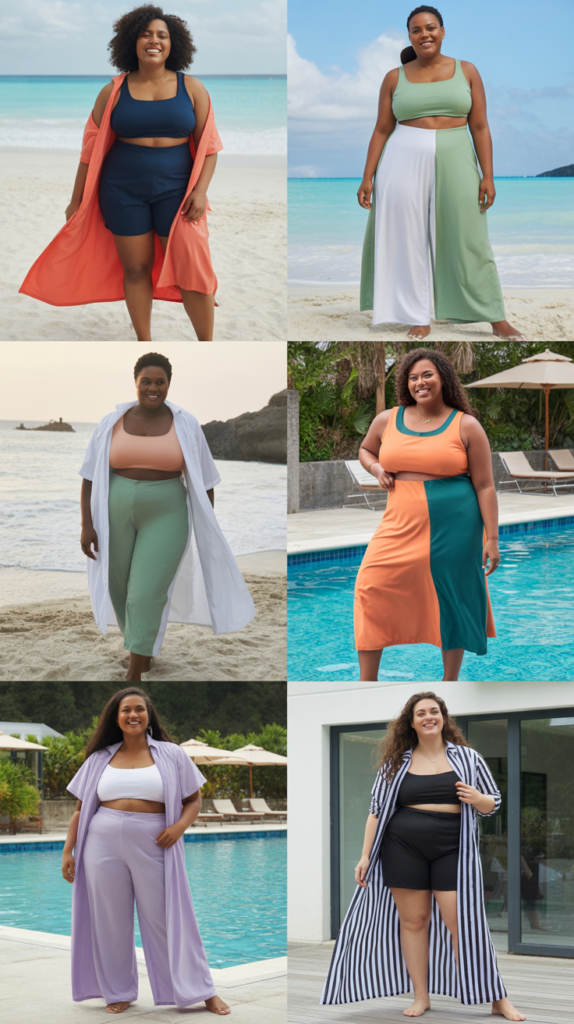 Color-Block Swimdress with Matching Cover-Up Pants
