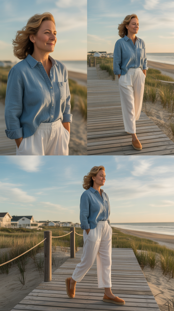 Chambray Shirt with White Pants