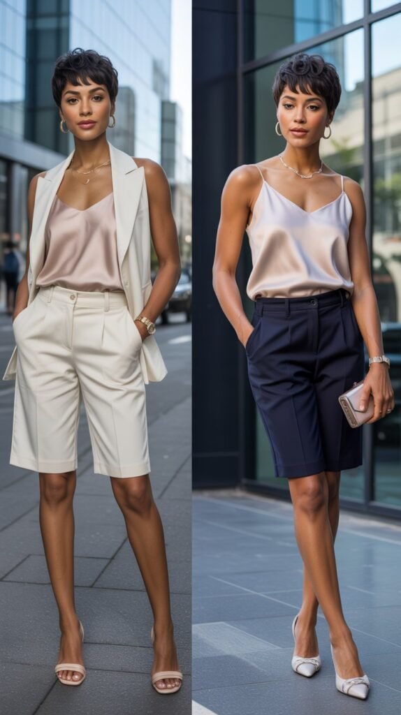 Tailored Bermuda Shorts with Silk Cami