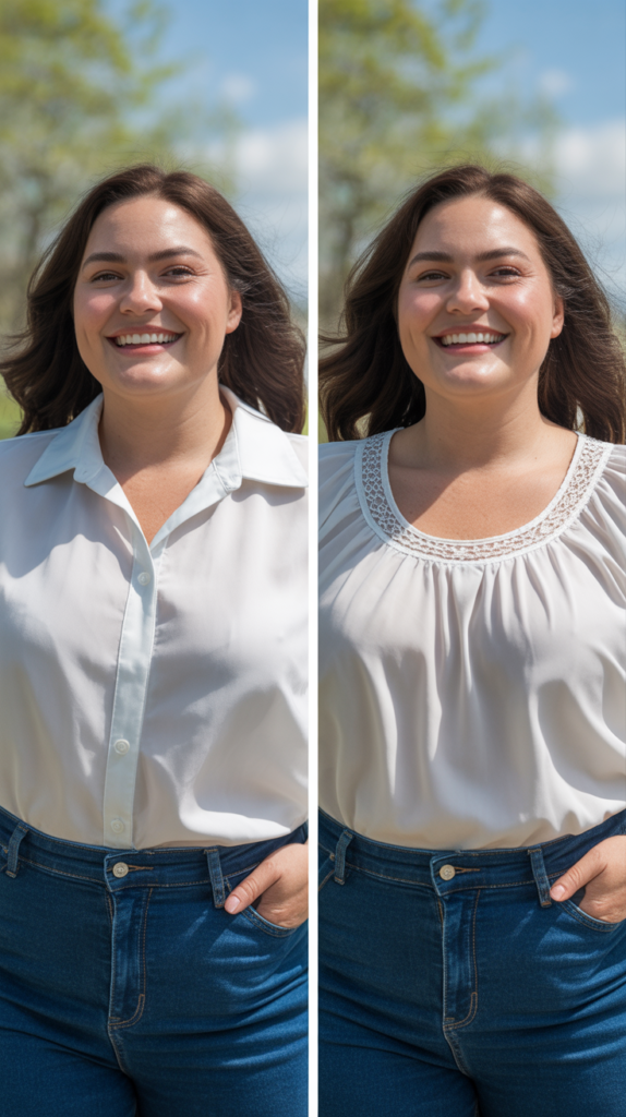 Medium Wash Jeans With White Blouse