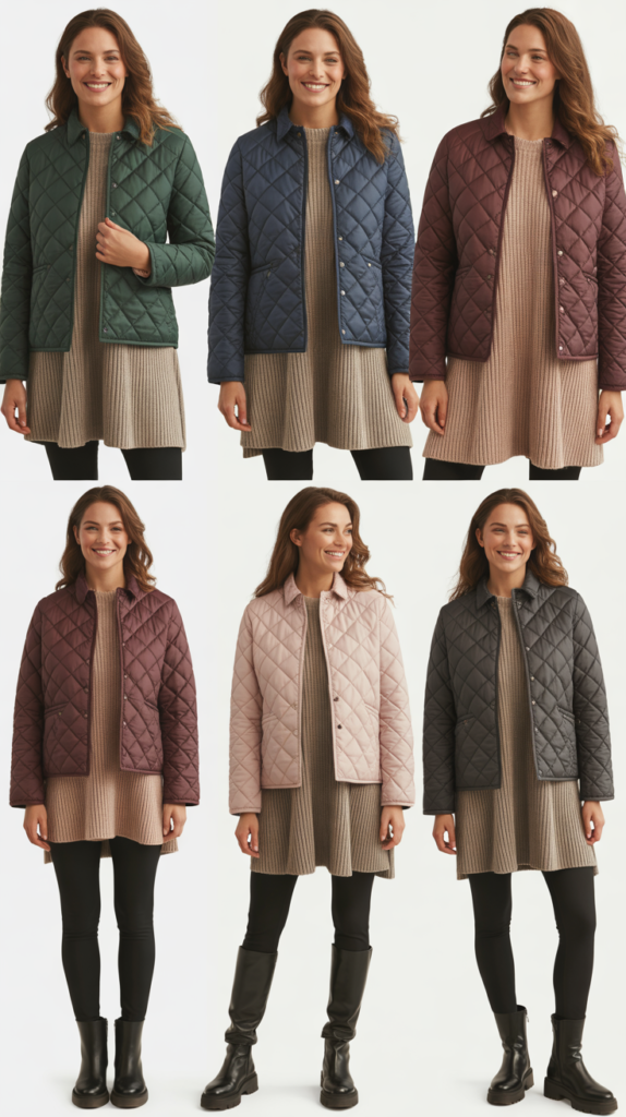 Quilted Jacket with Leggings and Long Sweater