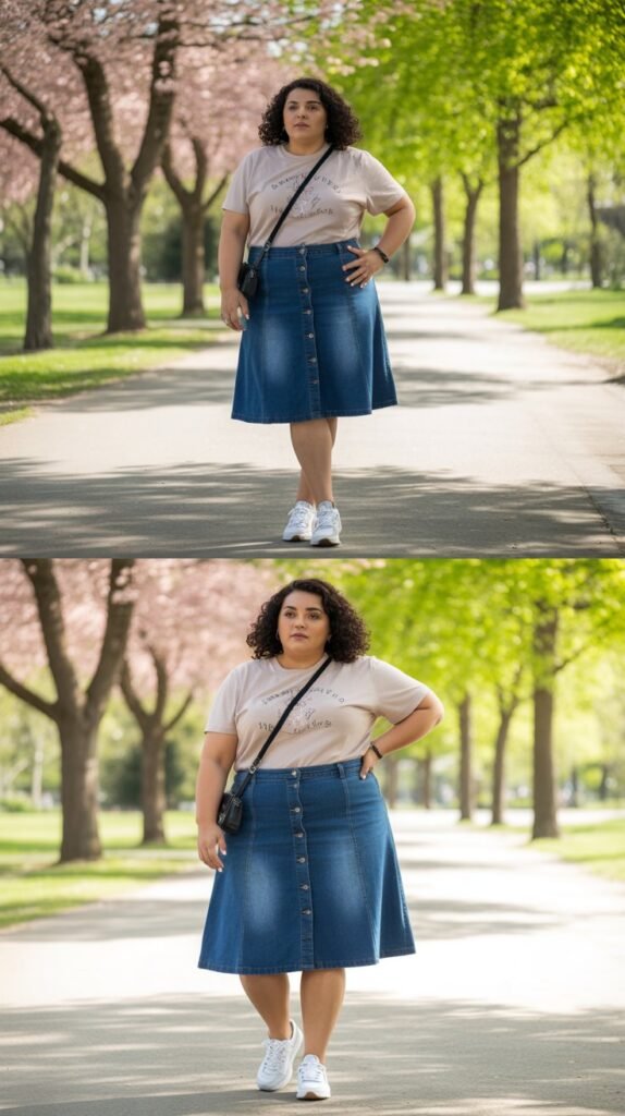 Button-Front Skirt with Graphic Tee