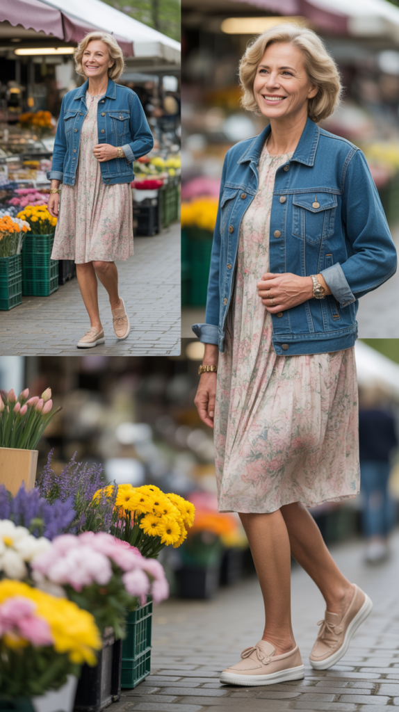 Denim Jacket Over Floral Dress