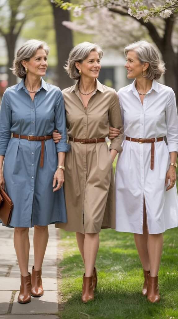  Structured Shirtdress with Belt and Ankle Boots