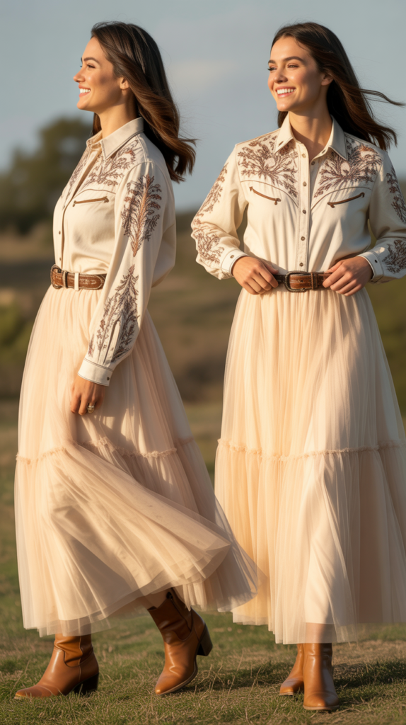 Printed Midi Dress with Neutral Boots