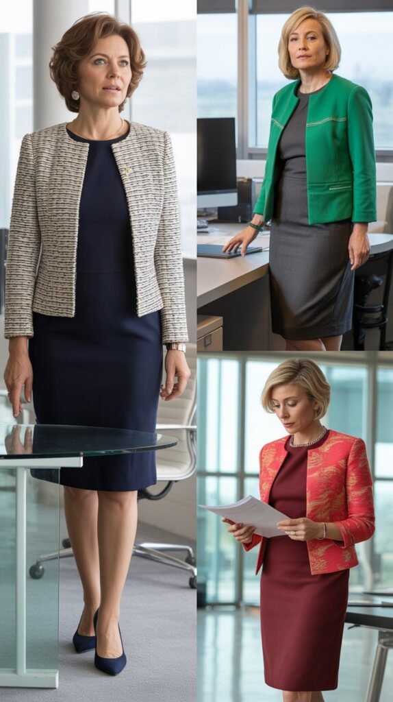  Tailored Sheath Dress with Statement Jacket