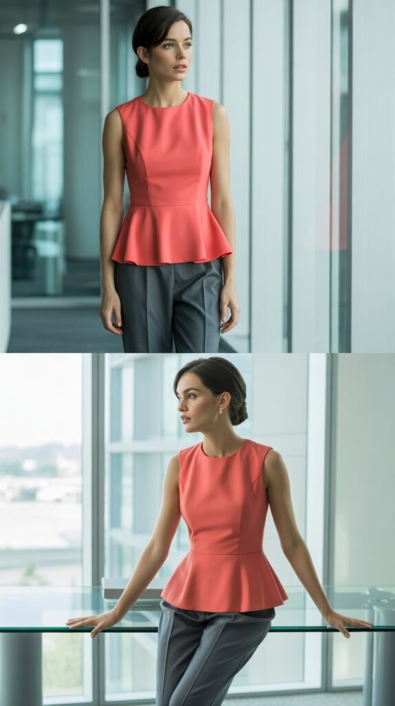  Sleeveless Peplum Top with Straight-Leg Pants