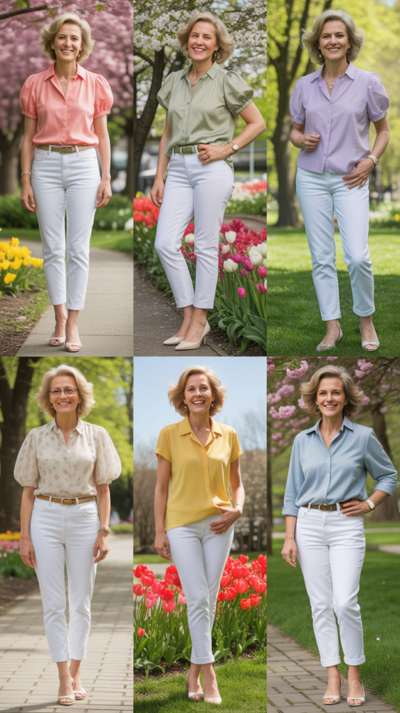 White Jeans with Colorful Top