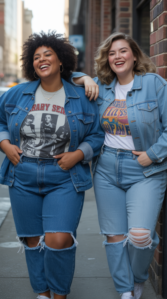 Denim Jacket and Graphic Tee with Mom Jeans