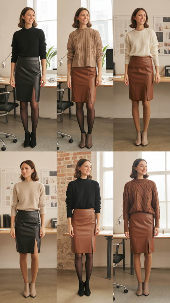 Leather Pencil Skirt with Cozy Knits