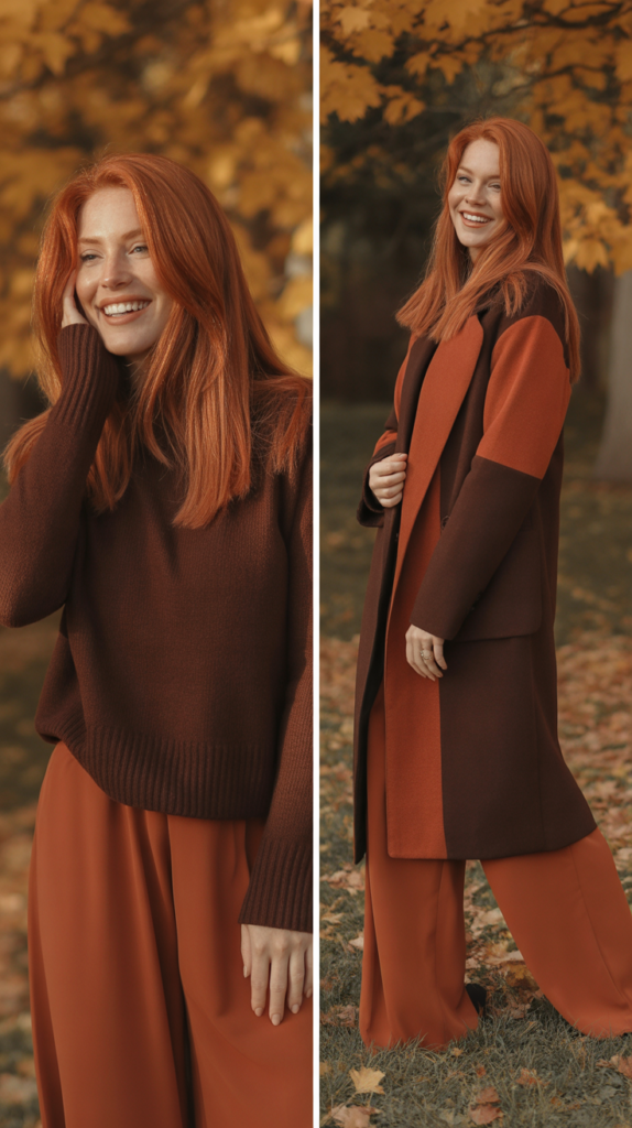 Chocolate And Rust Color Blocking