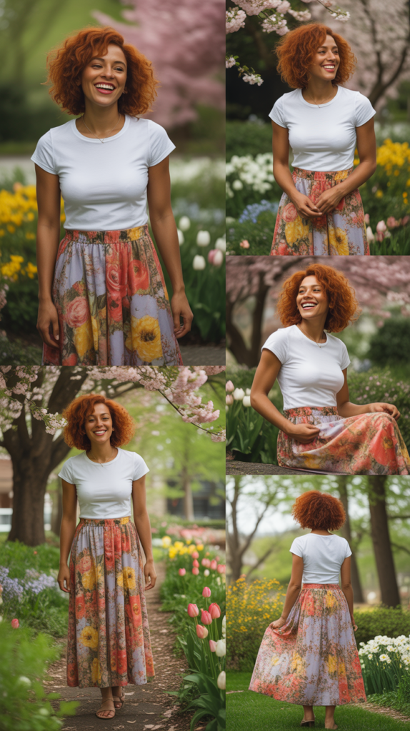 Floral Maxi Skirt with Simple White Tee