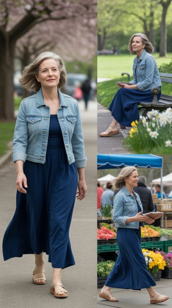  Maxi Dress with Denim Jacket