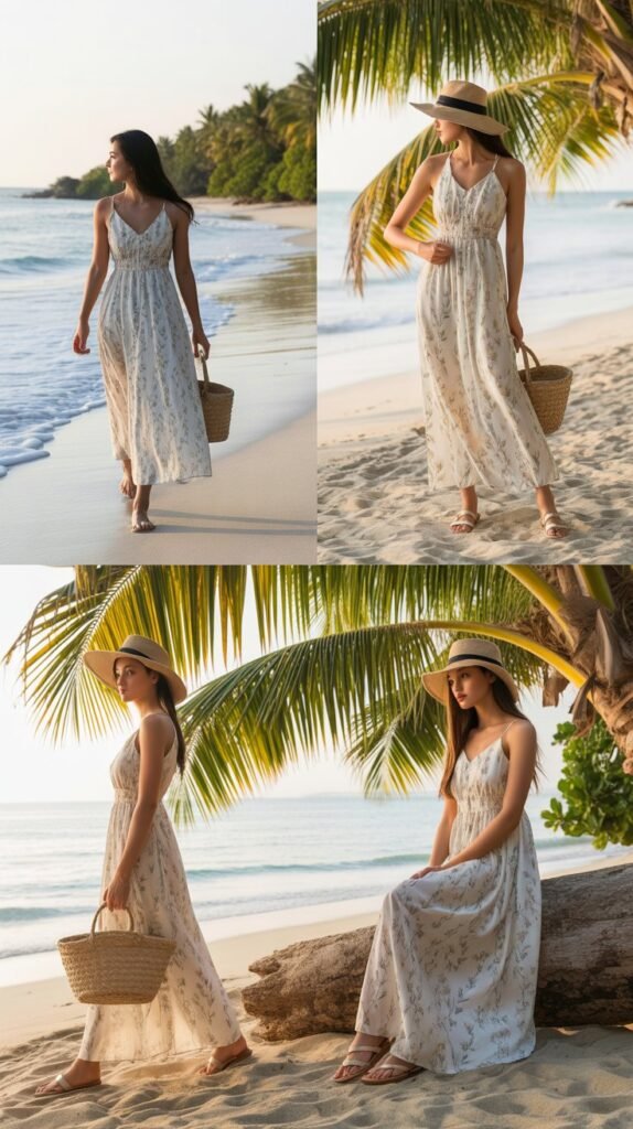  Classic White Base Floral Maxi Dress