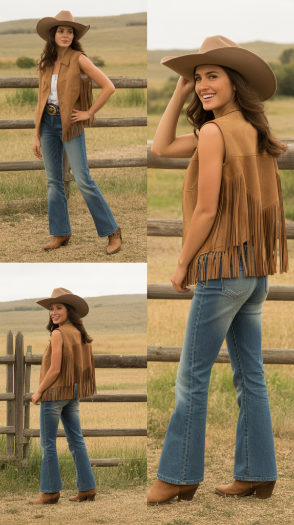 Medium Wash Jeans with Suede Vest