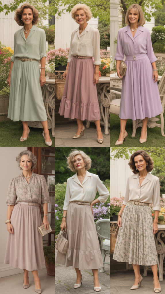 Midi Skirt with Tucked-In Blouse