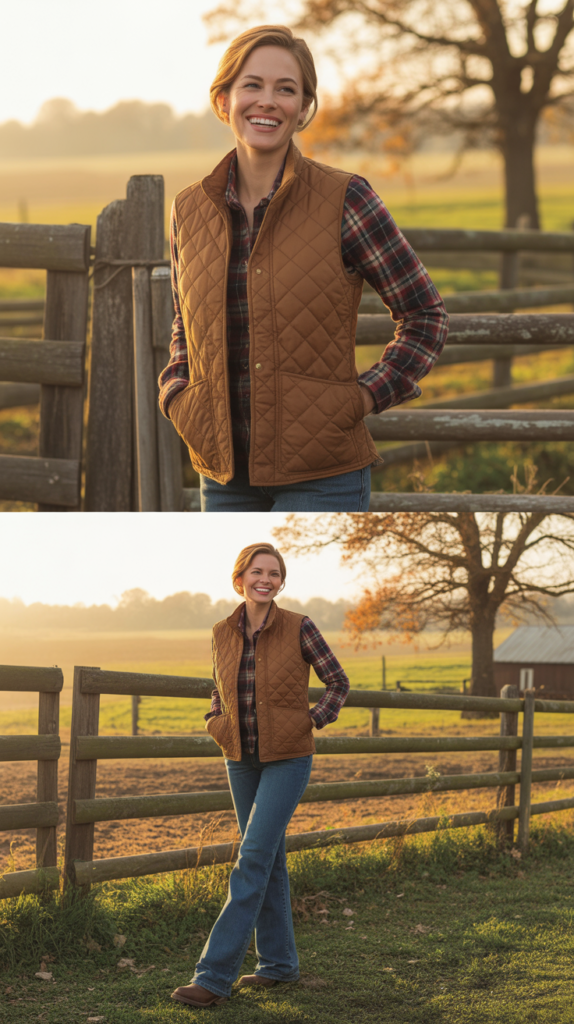 Quilted Vest with Flannel and Jeans
