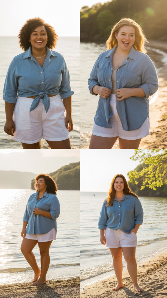 Chambray Shirt with White Shorts