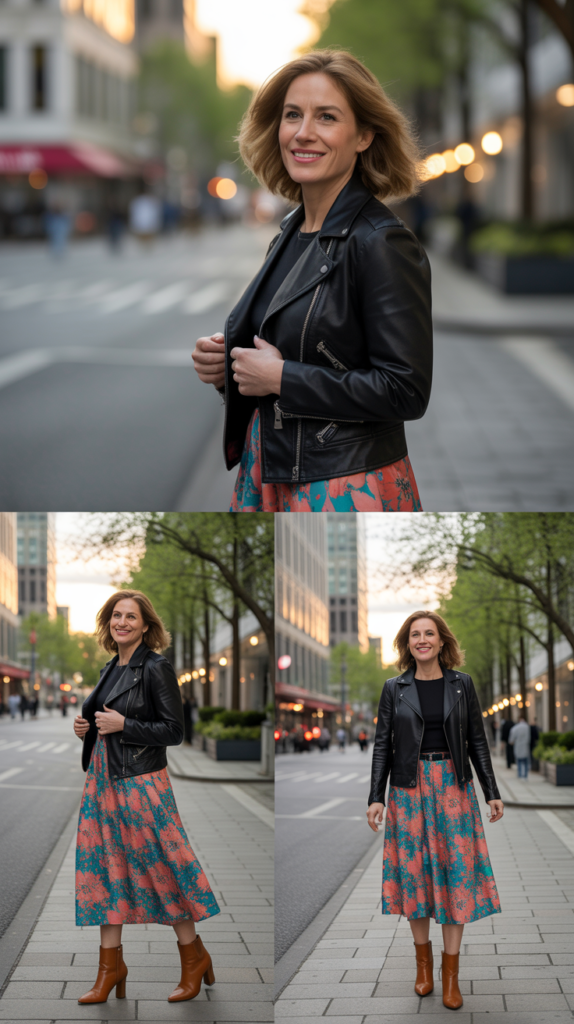 Leather Jacket with Printed Skirt