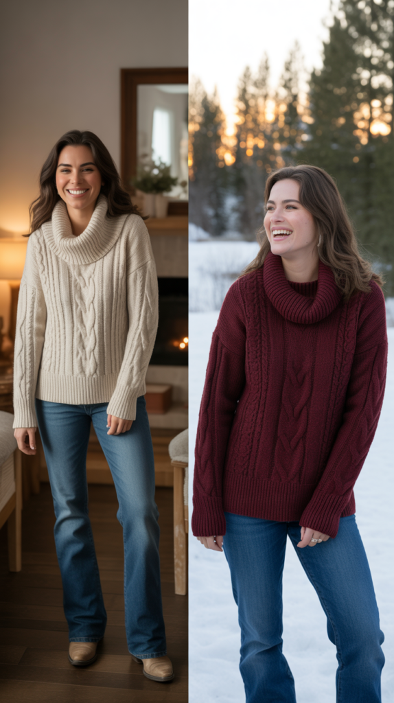 Cozy Cowl Neck Sweater with Bootcut Jeans