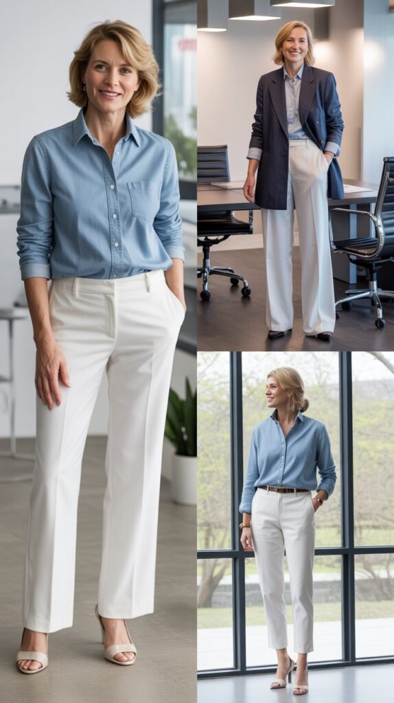 Chambray Shirt with White Pants