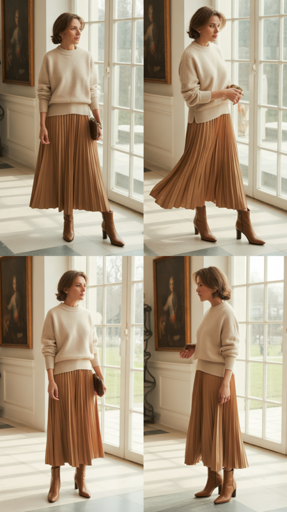  Pleated Midi Skirt with Sweater