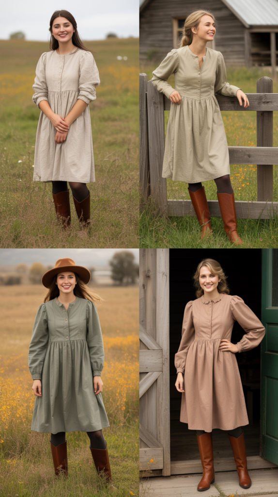 Prairie Dress with Tights and Boots