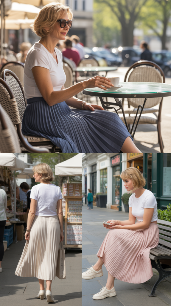 Pleated Skirt with Simple Tee