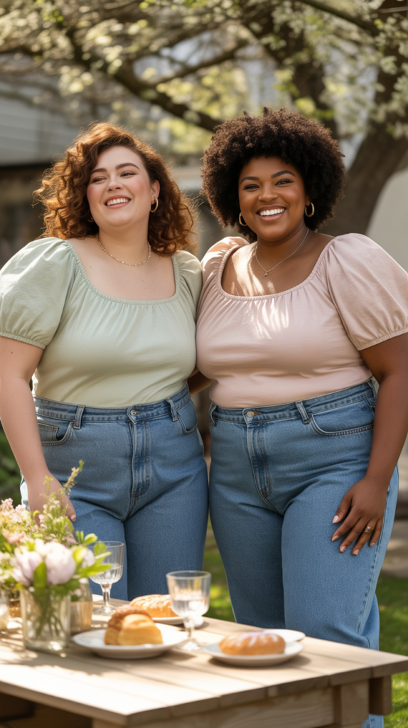 Puff Sleeve Top and Mom Jeans