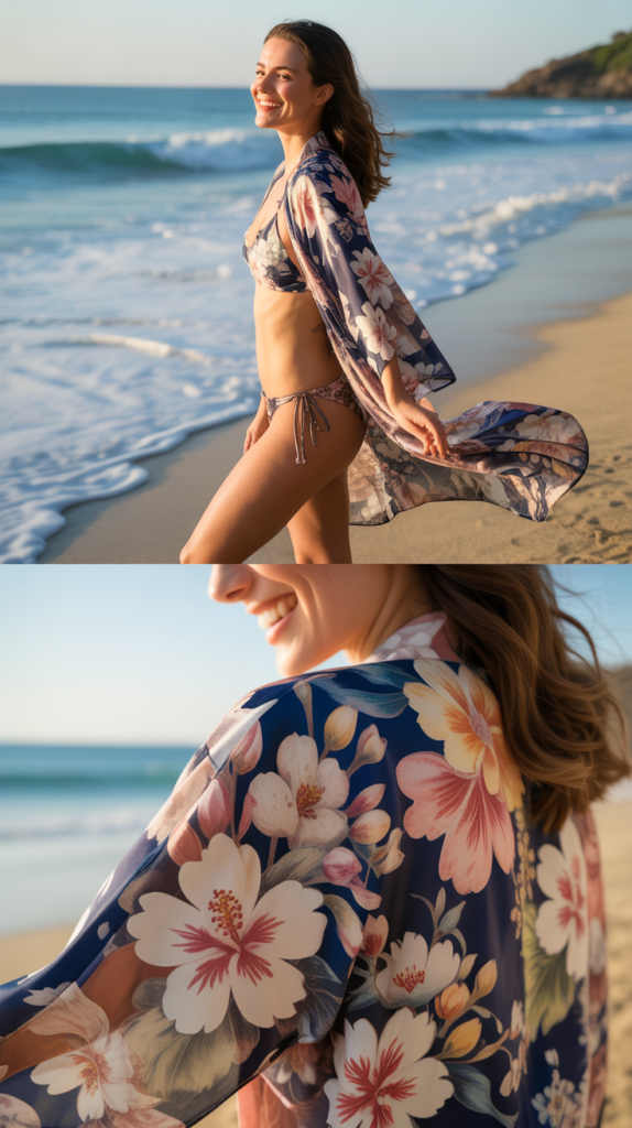  Floral Kimono Over Simple Bikini