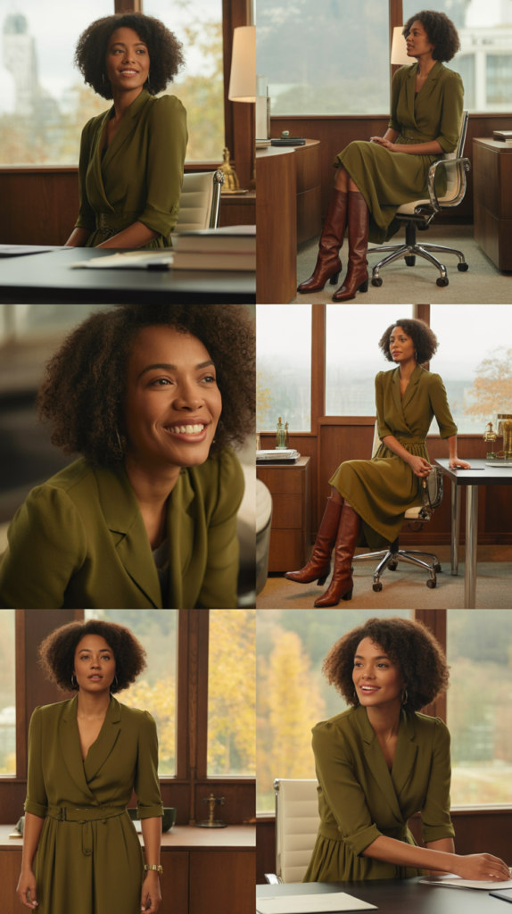Olive Green Dress with Brown Boots