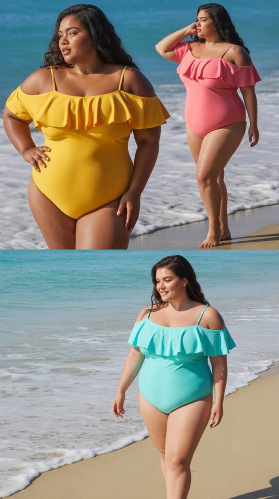 Off-Shoulder Swimsuit with Ruffle Details