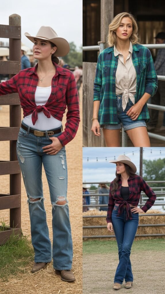  Plaid Shirt Tied At The Waist