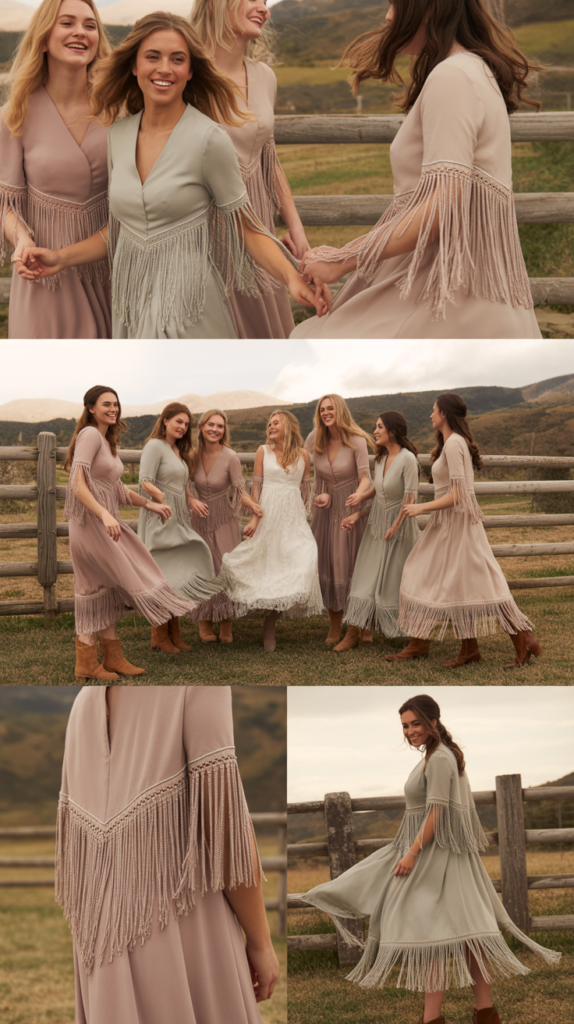 Fringe-Detailed Bridesmaid Dresses