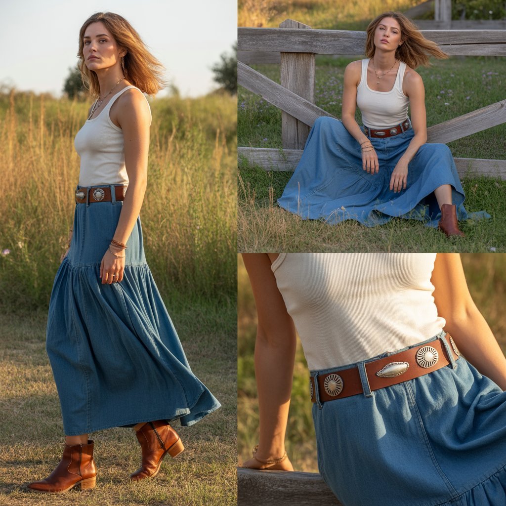 Maxi Skirt with Fitted Tank and Boots