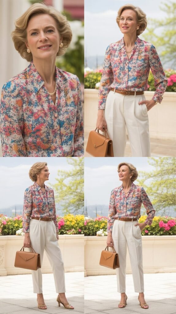 Printed Blouse with Neutral Bottoms