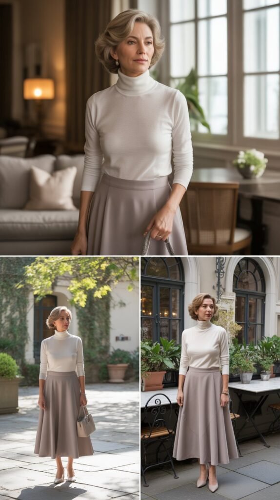 Lightweight Turtleneck with A-Line Skirt