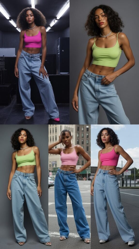 Low-Rise Baggy Jeans with Tube Top