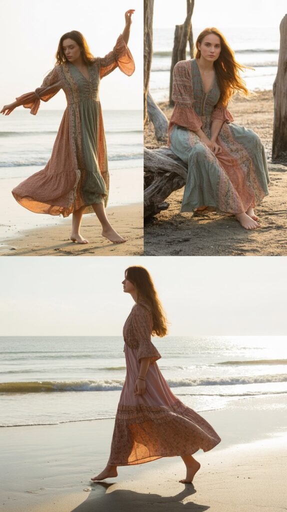  Mixed Floral Print Bohemian Dress