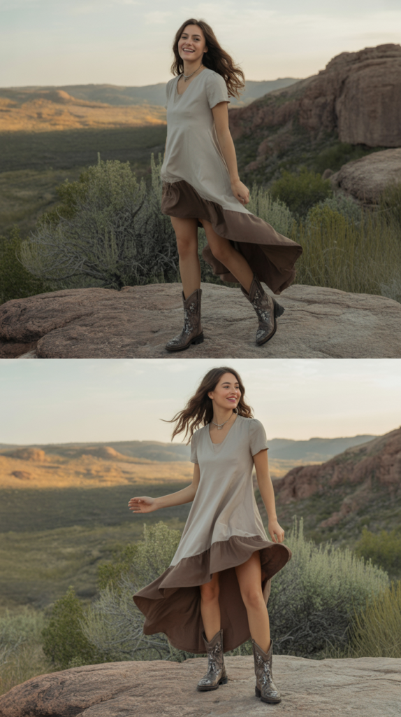 Asymmetrical Hem Dress with Boots